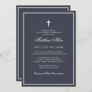 First Communion For Him Elegant Classic Cross Invitation