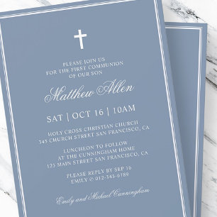 First Communion For Him   Elegant Classic Cross Invitation