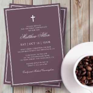 First Communion For Him   Elegant Classic Cross Invitation