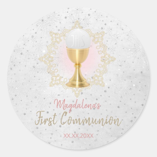 First Communion girl Classic Round Sticker (Front)