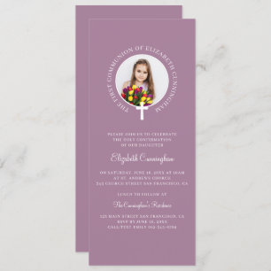 First Communion Girl Custom Photo and Simple Cross Invitation