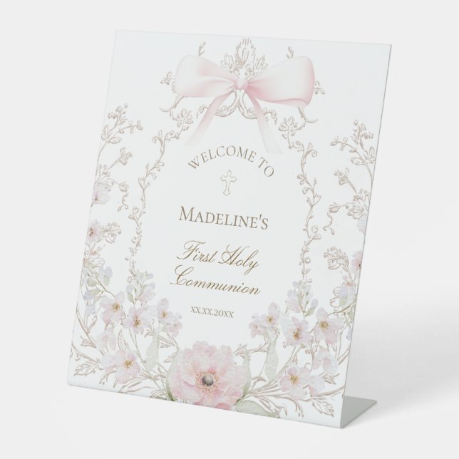 First Communion girl welcome Pedestal Sign (Front)