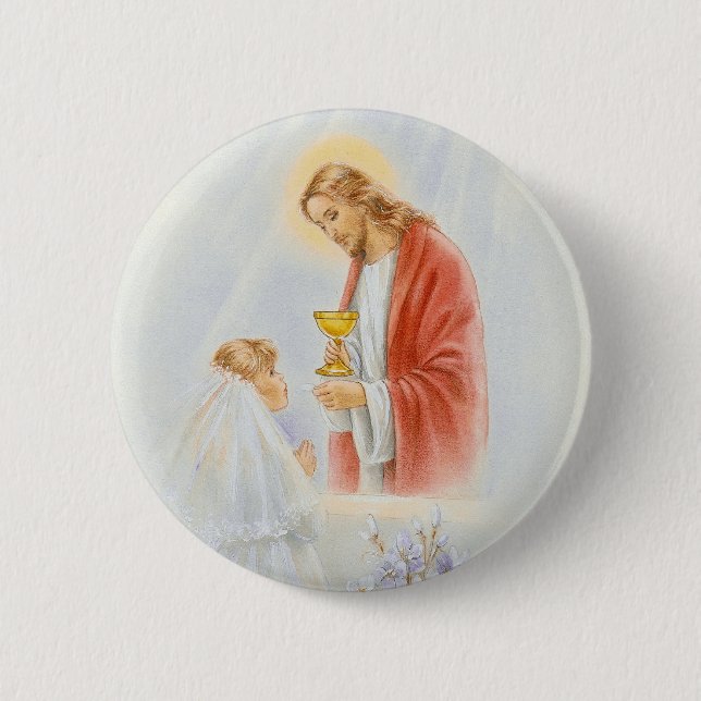 First communion girls 6 cm round badge (Front)