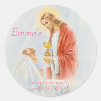 First communion girls classic round sticker