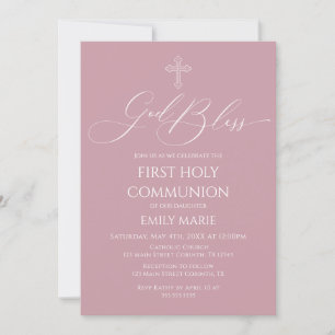 First Communion God Bless Mauve Invitation