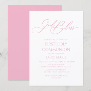 First Communion God Bless pink Invitation