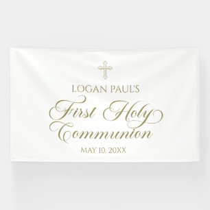 First Communion gold banner backdrop 