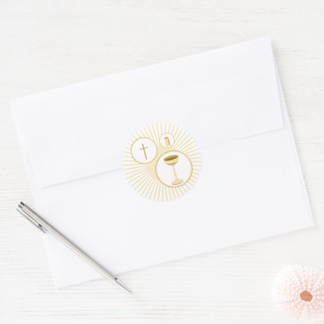First Communion Gold with Chalice Classic Round Sticker (Envelope)