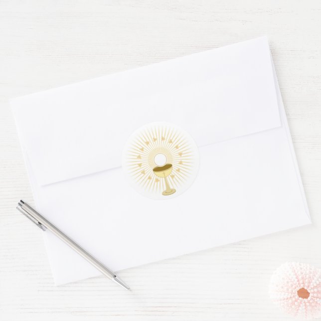 First Communion Gold with Chalice Classic Round Sticker (Envelope)
