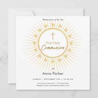 First Communion Gold with Cross, Invitation