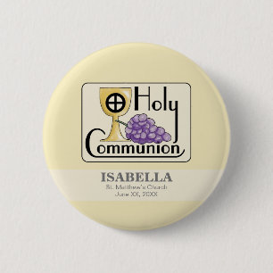 First Communion Grapes and Cup, Customisable 6 Cm Round Badge