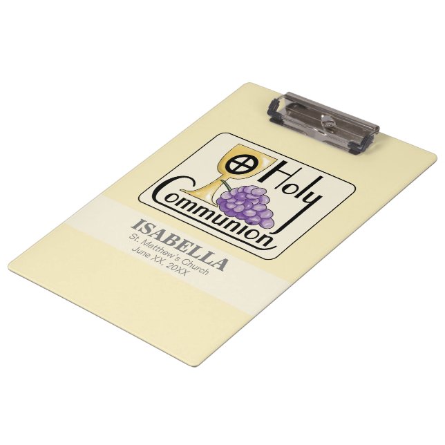 First Communion Grapes and Cup, Customisable Clipboard (Angled)