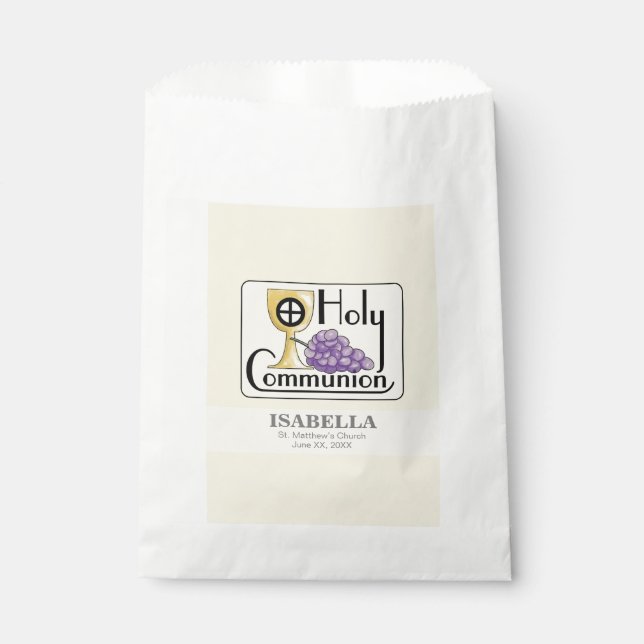 First Communion Grapes and Cup, Customisable Favour Bag (Front)