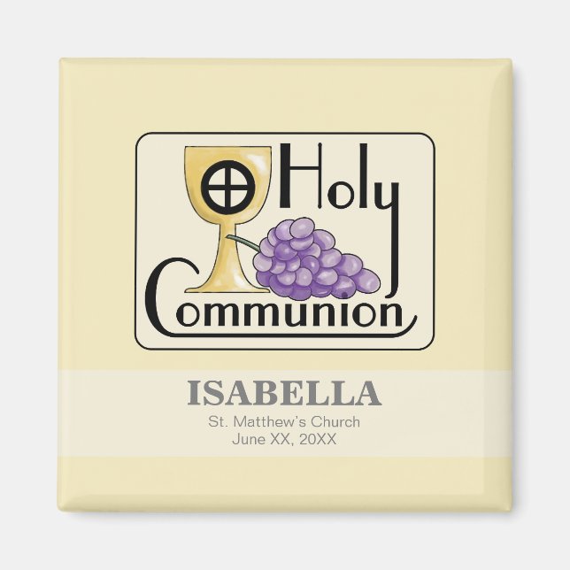 First Communion Grapes and Cup, Customisable Magnet (Front)
