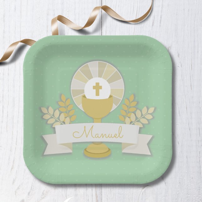 First communion, green first communion paper plate (Creator Uploaded)