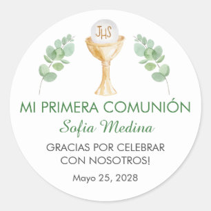 First Communion Green Leaves Primera Comunion  Classic Round Sticker