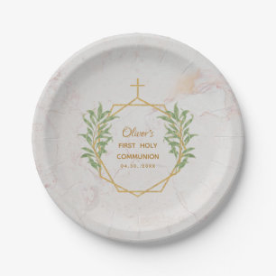 First Communion Greenery Gold Botanical Geometric  Paper Plate