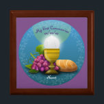 First Communion Holy Eucharist Memory Box<br><div class="desc">Edit your Godchild's name and a personalised greeting as desired to make this Goddaughter or Godson gift a very special keepsake gift. God parents (Godmother or Godfather) will find a wide selection of Godchild gifts here for all occasions, some religious, other seasonal and personal such as Baptism, 1st Communion, Conformation,...</div>