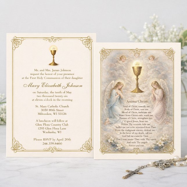 First Communion Invitation Anima Christi (Anima Christi First Holy Communion Invitations )