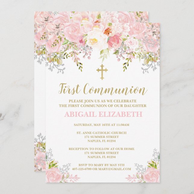 First Communion Invitation, First Holy Communion Invitation (Front/Back)