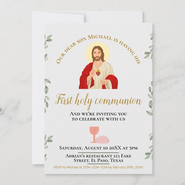 First communion invitation: Jesus, grail Invitation (Front)