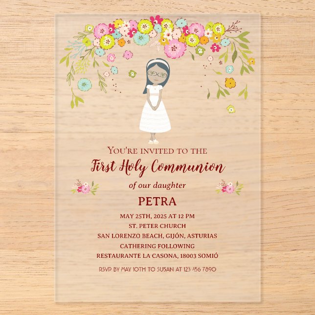 First Communion invitation on acrylic PETRA (Front)