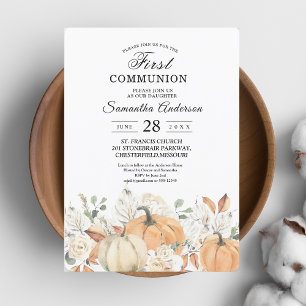 First Communion Invitation   Watercolor Pumpkins 
