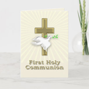 First Communion invitation with a golden cross