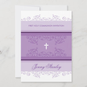 FIRST COMMUNION INVITES pretty curls violet purple