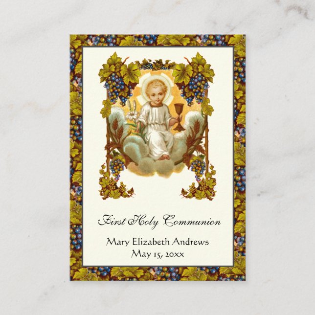 First Communion Jesus Chalice Remembrance  Business Card (Front)