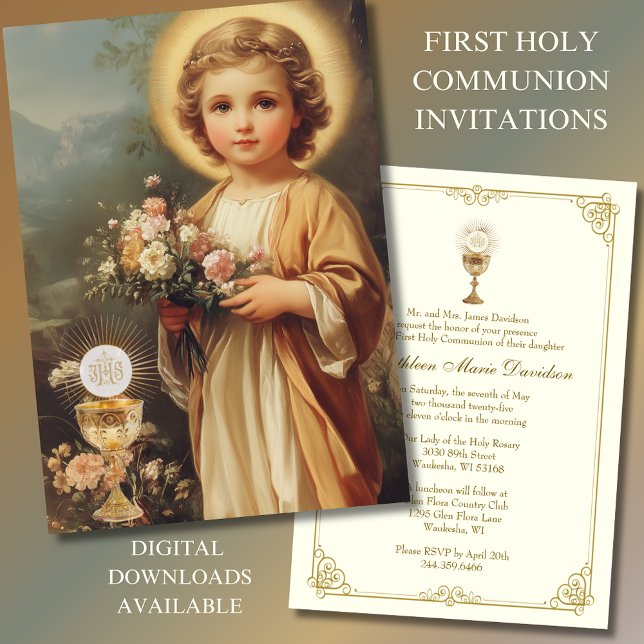 First Communion Jesus Floral Vintage  Invitation (Creator Uploaded)