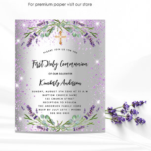 First Communion lavender silver budget Invitation Flyer