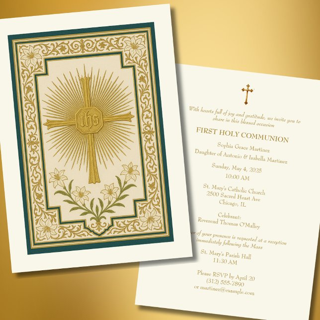 First Communion Lilies Gold Eucharist  Invitation (Creator Uploaded)