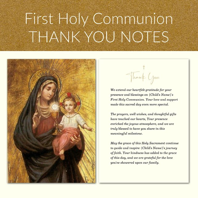 First Communion Mary Jesus and Eucharist Thank You Card (Because Every Gesture of Love Deserves a Heartfelt Thank You.)