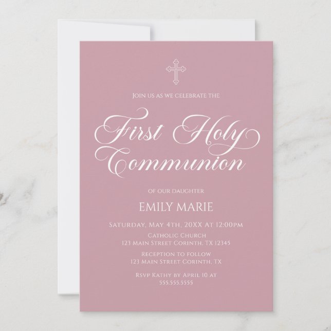 First Communion Mauve Invitation (Front)