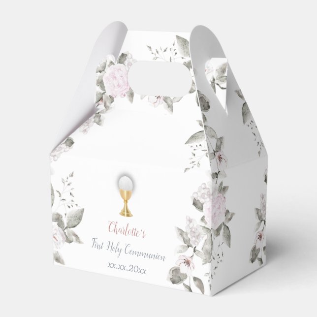 First Communion pale flowers Favour Box (Front Side)
