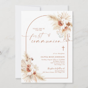 First Communion, Pampas Grass Boho Christening Invitation