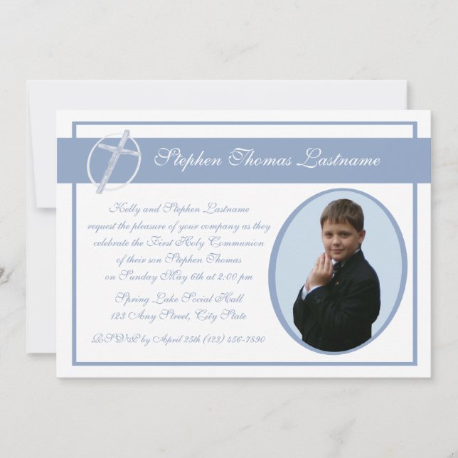 First Communion Photo Blue Invitation (Front)