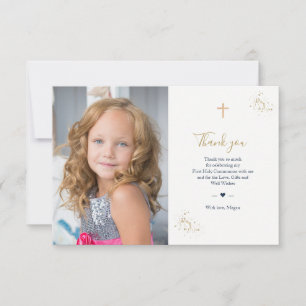 First Communion Photo Thank you Minimalist Gold Invitation