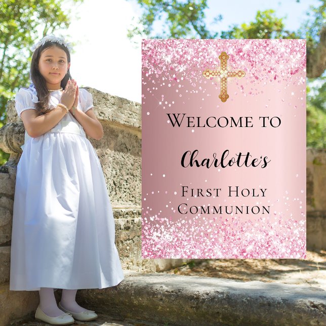 First Communion pink confetti welcome Poster (Creator Uploaded)