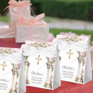 First Communion Pink Florals Arch Cross Favour Box