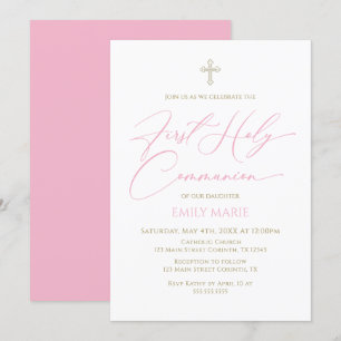 First Communion Pink Invitation
