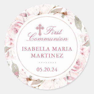 First Communion Pink Rose Cross Envelope Seal