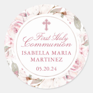 First Communion Pink Rose Cross Envelope Seal