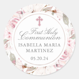 First Communion Pink Rose Cross Envelope Seal