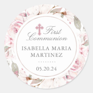 First Communion Pink Rose Cross Envelope Seal