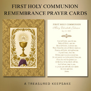 First Communion Prayer Card Chalice and IHS