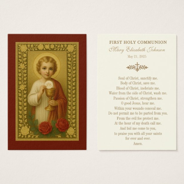 First Communion Prayer Jesus Roses Chalice (Front & Back)