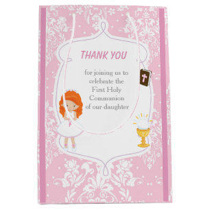 First Communion Red Hair Girl Thank You Medium Gift Bag
