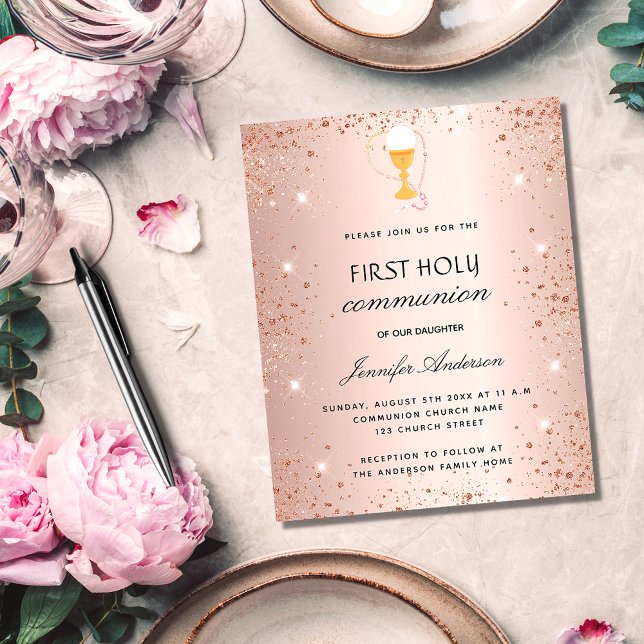 First communion rose gold budget invitation (Creator Uploaded)